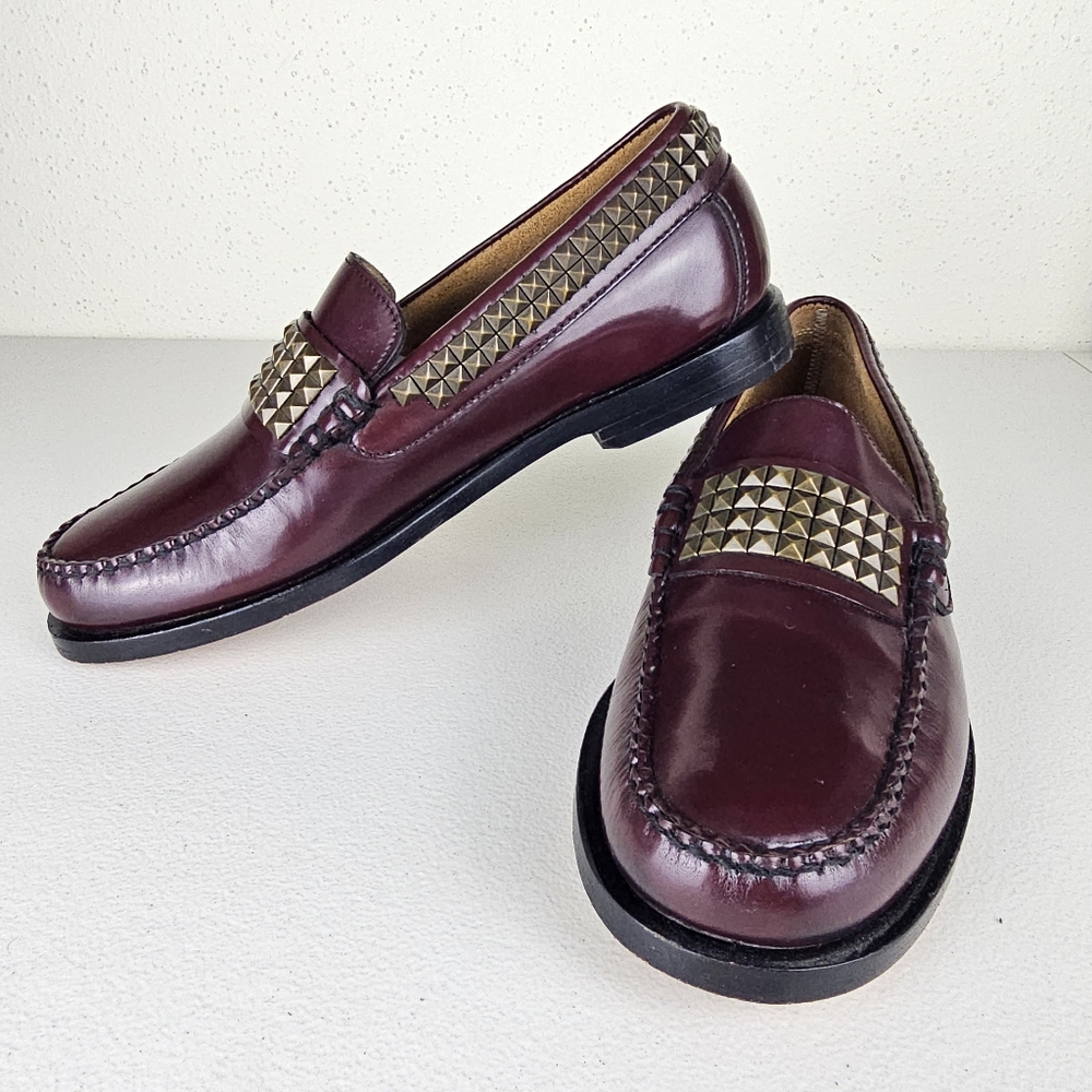 CAMINANDO leather studded loafers in burgundy